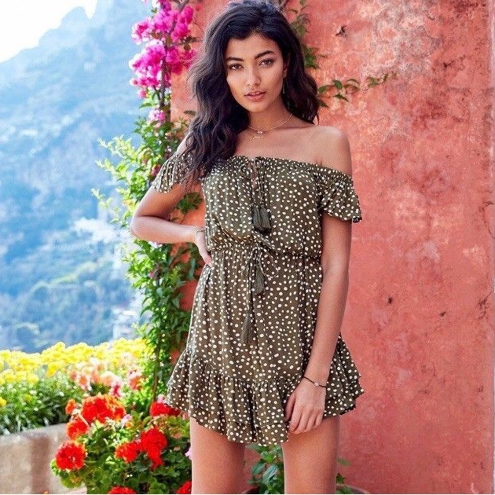 Kivari Olive Polka Dot Mini Dress